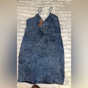 Zenobia Dark Blue Denim Overall Dress